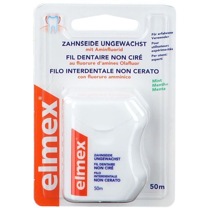 elmex Zahnseide ungewachst, Mint mit Aminfluorid 50 m main product photo